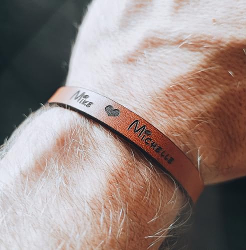 BigTrend24 Echt-Leder-Armband personalisiert - 2 Namen und Herz - braun - Kürzbar - Spruch - Geschenkidee - 9mm