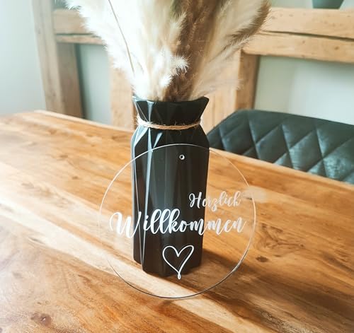 Herzlich Willkommen | Schild aus Acryl | personalisiertes Türschild | Acrylglasscheibe | Türkranz | Rund | Geschenkidee