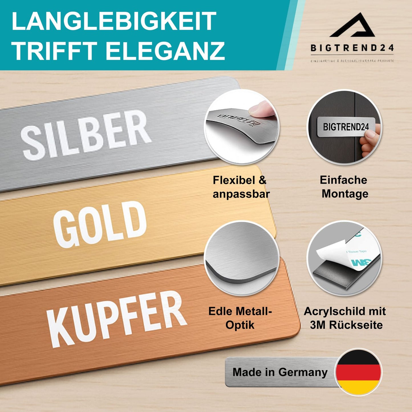 Klingelschild Türschild Herz Willkommen Briefkastenschild Namensschild Individuell Gravur Klebend