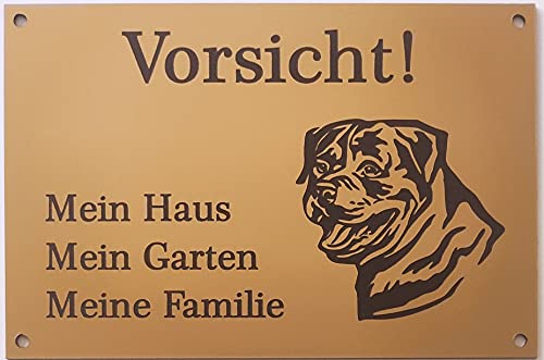 BigTrend24 Warnschild Vorsicht Rottweiler Schild Hundeschild Haus Garten Familie Gold