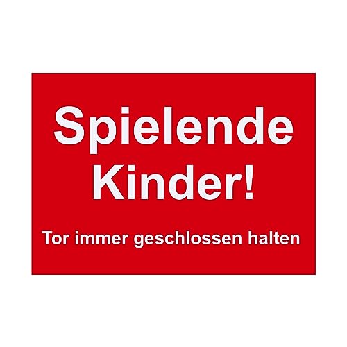 Hinweis Schild - Spielende Kinder - Tor immer geschlossen halten - Warnschild aus Kunststoff - Graviertes Schild in verschiedenen Größen