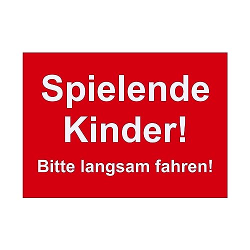 Hinweis Schild - Spielende Kinder - Bitte langsam fahren - Warnschild aus Kunststoff - Graviertes Schild in verschiedenen Größen