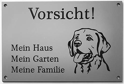 BigTrend24 Warnschild Vorsicht Labrador Schild Hundeschild Haus Garten Familie Silber