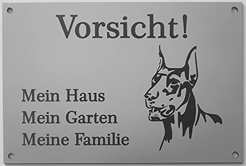 BigTrend24 Warnschild Vorsicht Dobermann Schild Hundeschild Haus Garten Familie Silber