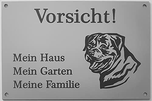BigTrend24 Warnschild Vorsicht Rottweiler Schild Hundeschild Haus Garten Familie Silber