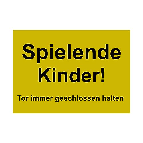 Hinweis Schild - Spielende Kinder - Tor immer geschlossen halten - Warnschild aus Kunststoff - Graviertes Schild in verschiedenen Größen