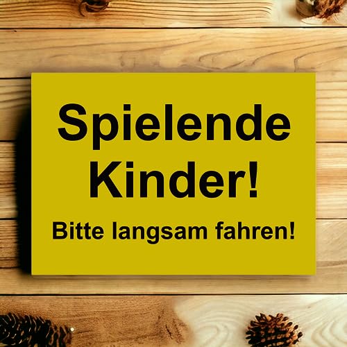 Hinweis Schild - Spielende Kinder - Bitte langsam fahren - Warnschild aus Kunststoff - Graviertes Schild in verschiedenen Größen