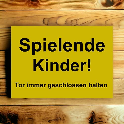Hinweis Schild - Spielende Kinder - Tor immer geschlossen halten - Warnschild aus Kunststoff - Graviertes Schild in verschiedenen Größen