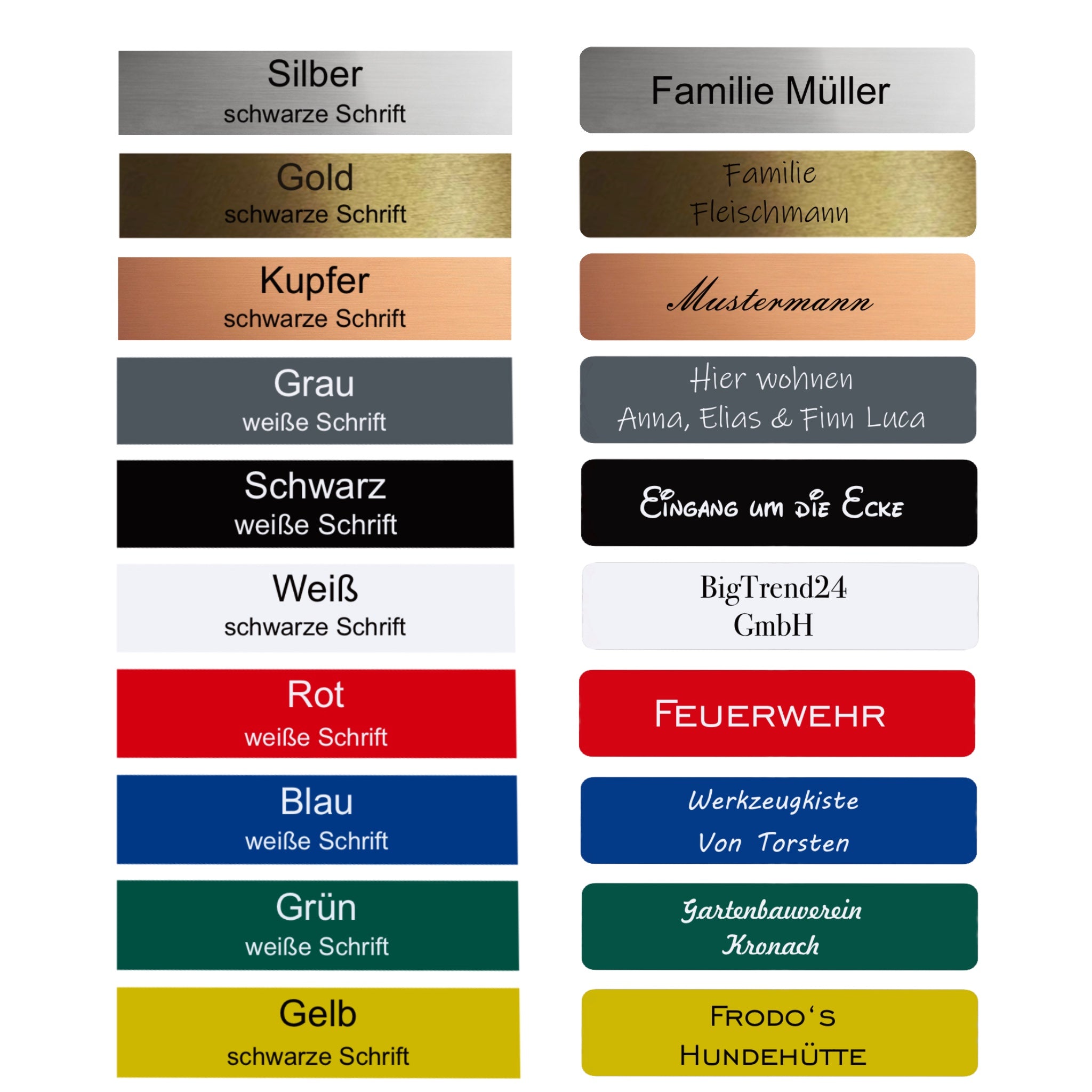 Personalisierbares Klingelschild – 2 Stück – graviertes Namensschild – selbstklebend mit 3M – wetterfest – Made in Germany – viele Farben & Größen – Kunststoffschild für Briefkasten