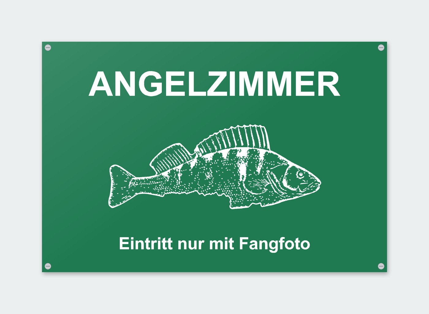 Schild „Angelzimmer – Eintritt nur mit Fangfoto“