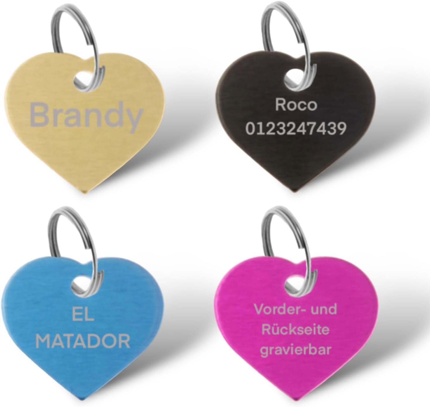 Personalisierte Hundemarke Herz oder Knochen, gravierbare Haustiermarke aus Aluminium, beidseitig beschriftbar