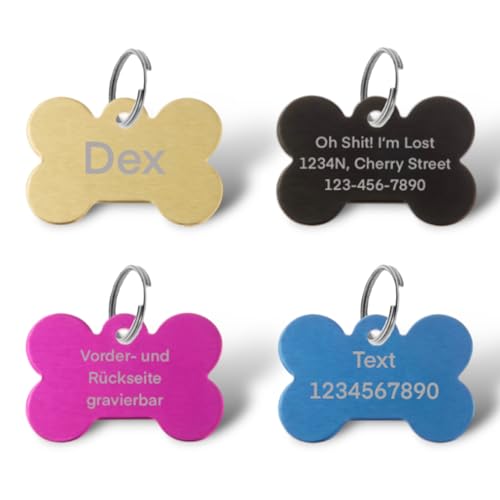 Personalisierte Hundemarke Herz oder Knochen, gravierbare Haustiermarke aus Aluminium, beidseitig beschriftbar