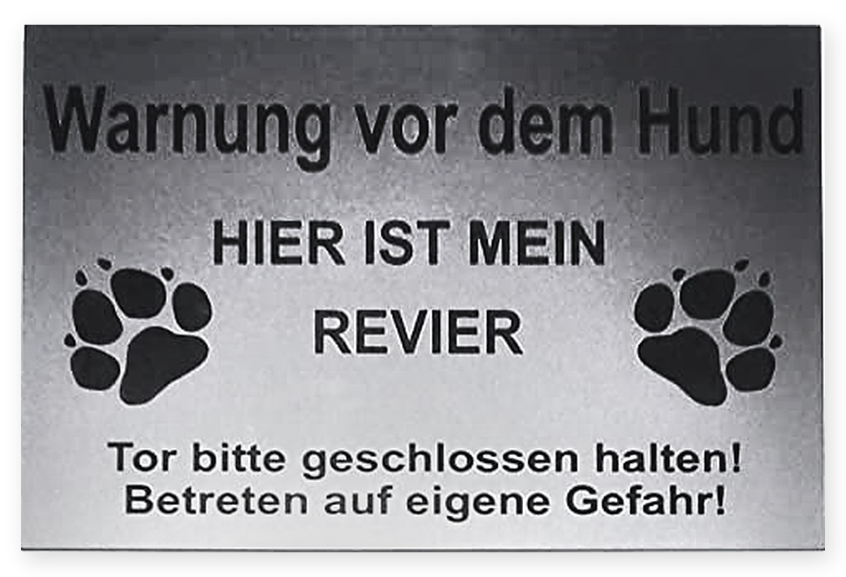 Warnschild Warnung vor dem Hund, Tor geschlossen, Betreten Verboten, Schild Hundeschild Silber