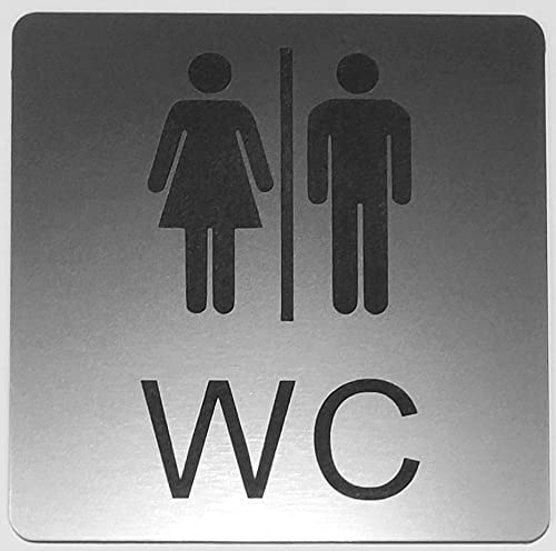 WC Schild, Türschild, Frau Mann WC, Selbstklebend, Silber