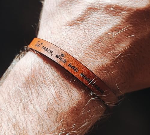 BigTrend24 Echt-Leder-Armband personalisierbar - Dein Wunschtext - braun - Kürzbar - Spruch - Geschenkidee - 9mm