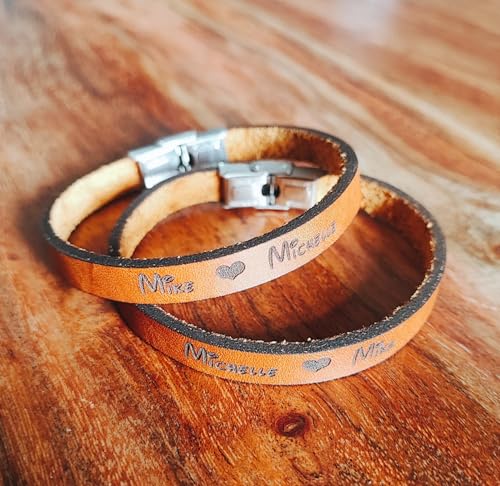 BigTrend24 Echt-Leder-Armband personalisiert - 2 Namen und Herz - braun - Kürzbar - Spruch - Geschenkidee - 9mm