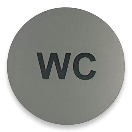 WC Schild Rund Selbstklebend Türschild Hinweisschild Toilette Klo Gravur Silber 100mm