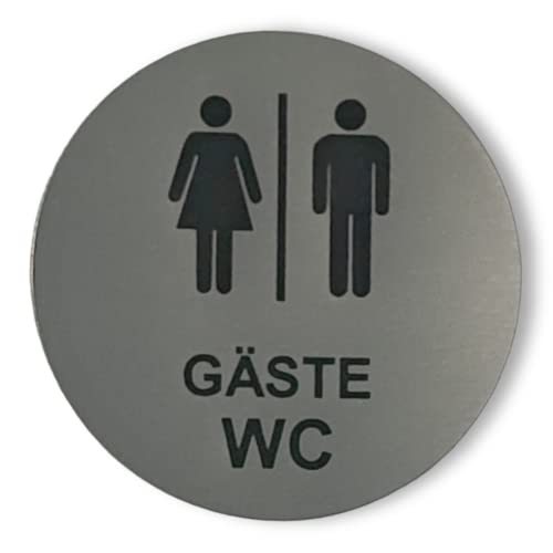 Gäste WC Schild Mann Frau Rund Selbstklebend Türschild Hinweisschild Toilette Klo Gravur Silber 100mm