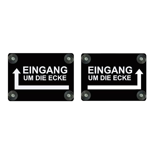 Hinweis Schild Saugnapfschild Eingang um die Ecke Gravur Kunststoff 200x150mm Schwarz