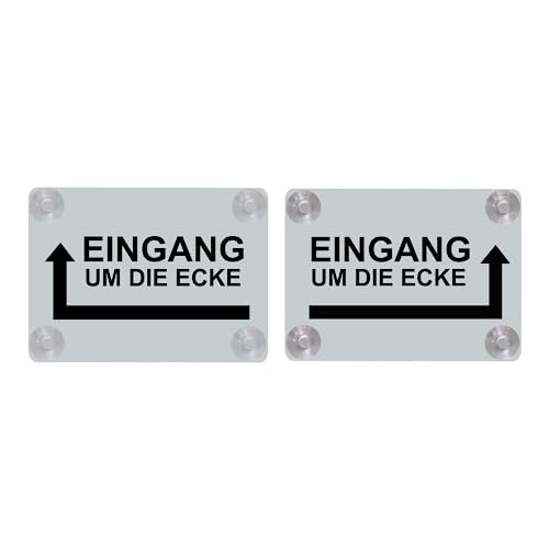 Hinweis Schild Saugnapfschild Eingang um die Ecke Gravur Kunststoff 200x150mm Silber