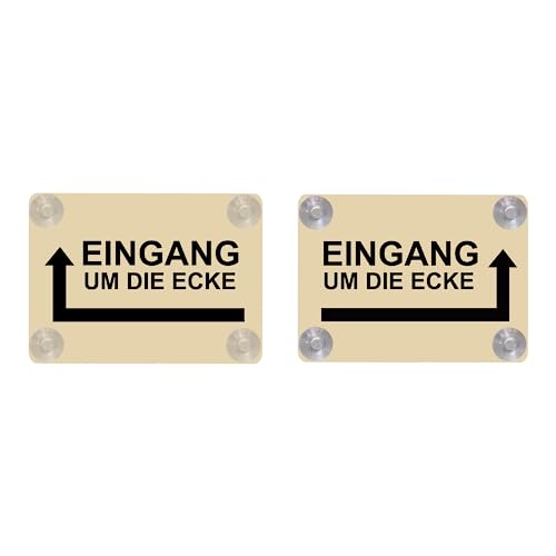 Hinweis Schild Saugnapfschild Eingang um die Ecke Gravur Kunststoff 200x150mm Gold