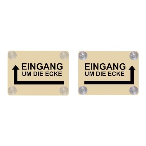 Hinweis Schild Saugnapfschild Eingang um die Ecke Gravur Kunststoff 200x150mm Gold