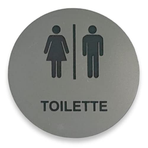 WC Schild Toilette Mann Frau Rund Selbstklebend Türschild Hinweisschild Klo Gravur Silber 100mm