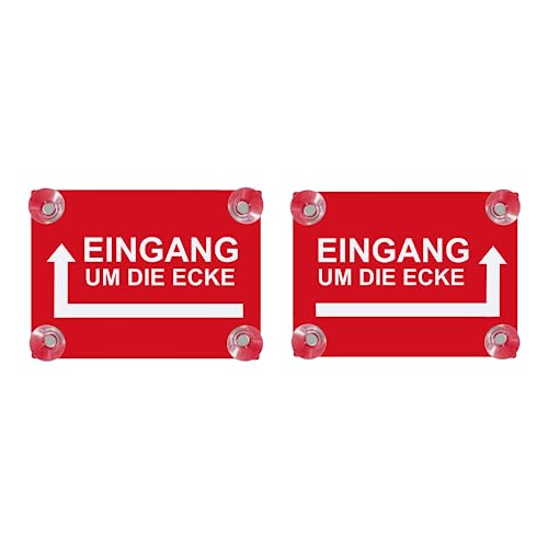 Hinweis Schild Saugnapfschild Eingang um die Ecke Gravur Kunststoff 200x150mm Rot