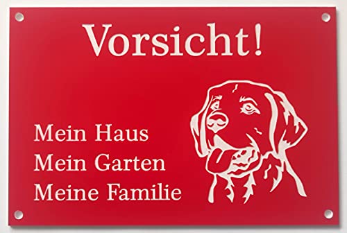 BigTrend24 Warnschild Vorsicht Labrador Schild Hundeschild Haus Garten Familie Rot