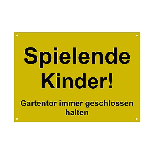 Hinweis Schild - Spielende Kinder - Gartentor immer geschlossen halten - Warnschild aus Kunststoff - Graviertes Schild in verschiedenen Größen