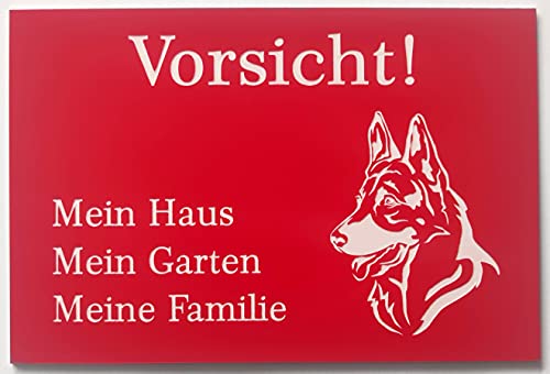 BigTrend24 Warnschild Vorsicht Schäferhund Schild Hundeschild Haus Garten Familie Rot