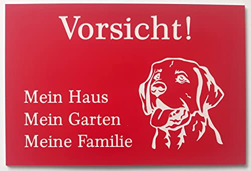 BigTrend24 Warnschild Vorsicht Labrador Schild Hundeschild Haus Garten Familie Rot