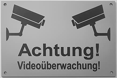 Warnschild Sicherheitsschild Videoüberwachung Hinweis Schild Kamera Überwachung Kamera Attrappe Achtung Videoüberwachung Für Privatgrundstück Silber