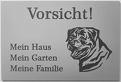 BigTrend24 Warnschild Vorsicht Rottweiler Schild Hundeschild Haus Garten Familie Silber