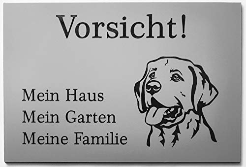 BigTrend24 Warnschild Vorsicht Labrador Schild Hundeschild Haus Garten Familie Silber