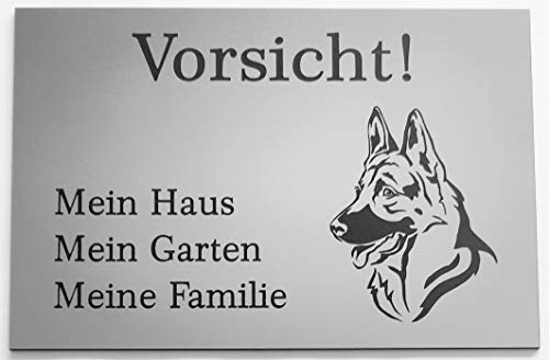 BigTrend24 Warnschild Vorsicht Schäferhund Schild Hundeschild Haus Garten Familie Silber