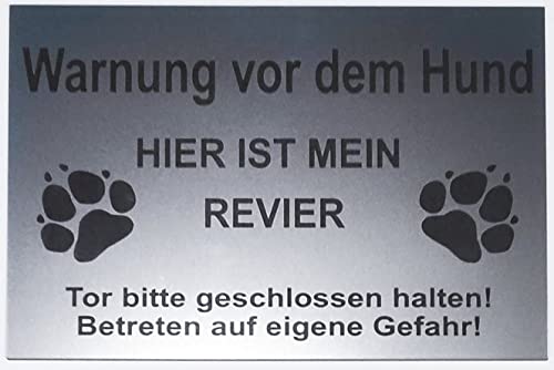 Warnschild Warnung vor dem Hund, Tor geschlossen, Betreten Verboten, Schild Hundeschild Silber