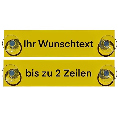 Hinweis Schild Saugnapfschild Wunschtext Gravur Gelb Kunststoff 200x50mm (IHR WUNSCHTEXT)