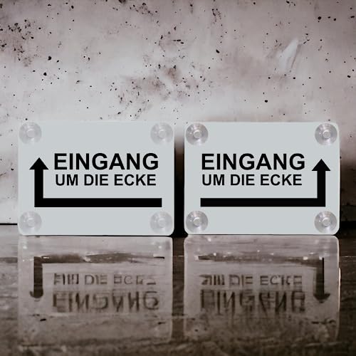 Hinweis Schild Saugnapfschild Eingang um die Ecke Gravur Kunststoff 200x150mm Silber