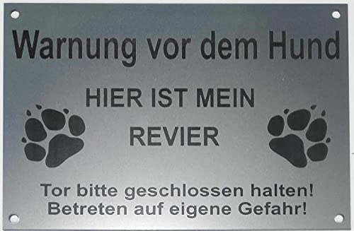 Warnschild Warnung vor dem Hund, Tor geschlossen, Betreten Verboten, Schild Hundeschild Silber