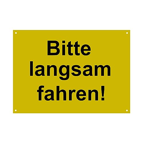 Hinweis Schild Bitte langsam fahren Warnschild aus Kunststoff - Graviertes Schild in verschiedenen Größen