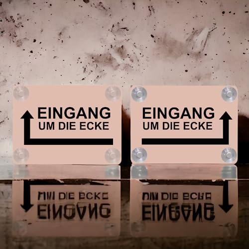Hinweis Schild Saugnapfschild Eingang um die Ecke Gravur Kunststoff 200x150mm Kupfer