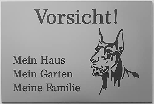 BigTrend24 Warnschild Vorsicht Dobermann Schild Hundeschild Haus Garten Familie Silber