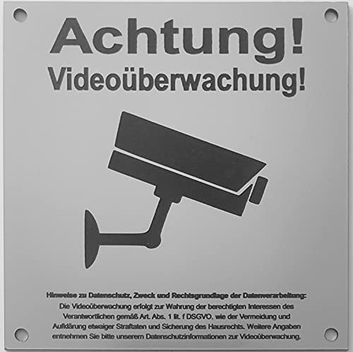 Warnschild Sicherheitsschild Videoüberwachung Inkl. DSGVO Hinweis Schild Kamera Überwachung Kamera Attrappe Achtung Videoüberwachung Für Privatgrundstück Silber