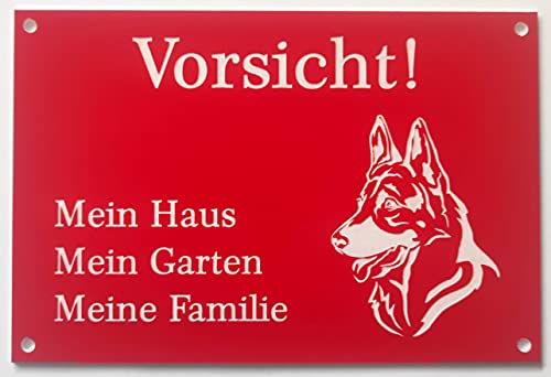 BigTrend24 Warnschild Vorsicht Schäferhund Schild Hundeschild Haus Garten Familie Rot