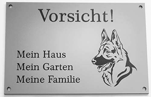 BigTrend24 Warnschild Vorsicht Schäferhund Schild Hundeschild Haus Garten Familie Silber