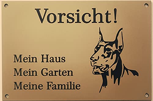 BigTrend24 Warnschild Vorsicht Dobermann Schild Hundeschild Haus Garten Familie Gold