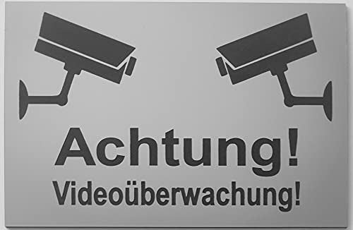 Warnschild Sicherheitsschild Videoüberwachung Hinweis Schild Kamera Überwachung Kamera Attrappe Achtung Videoüberwachung Für Privatgrundstück Silber