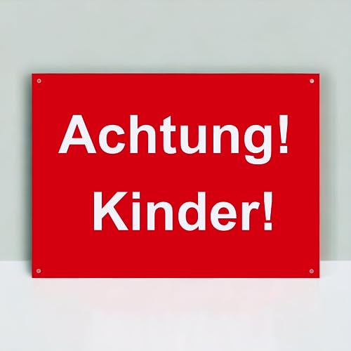Hinweis Schild - Achtung Kinder - Warnschild aus Kunststoff - Graviertes Schild in verschiedenen Größen