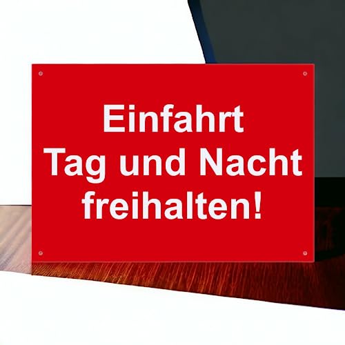 Hinweis Schild Einfahrt Tag Und Nacht Freihalten Warnschild aus Kunststoff - Graviertes Schild in verschiedenen Größen